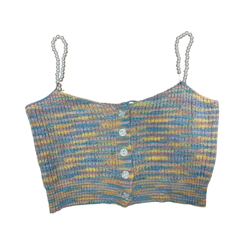 Multicolor Knit Crop Top with Pearl Straps- size S